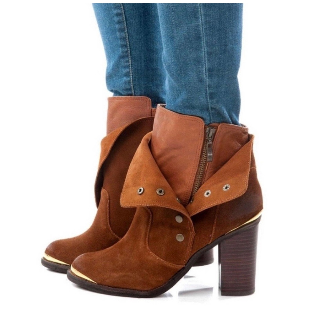 ZIGI GIRL- Absolute brown heeled suede and leather booties